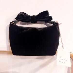 NWT A New Day Black Velvet Clutch With Removable Bow Zip Close Elegant Chic